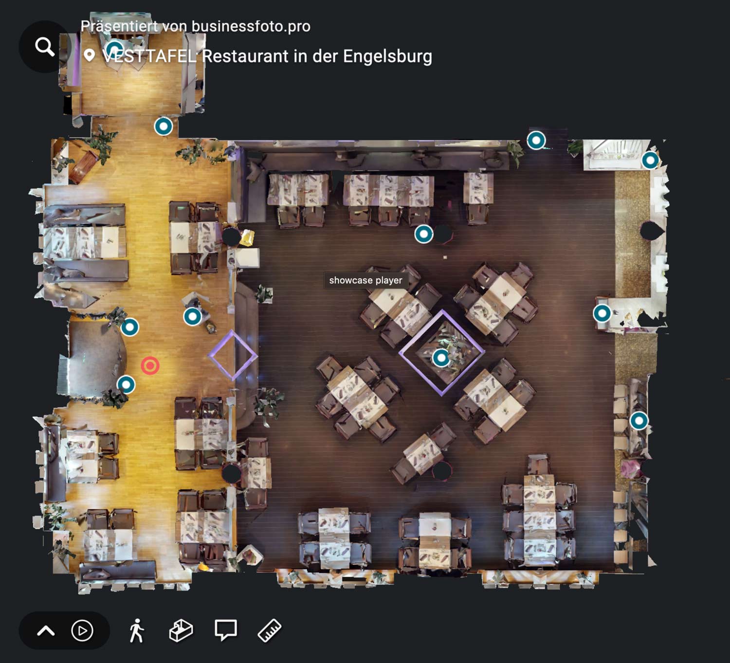 360 Grad Tour Ansicht von oben auf das Restaurant